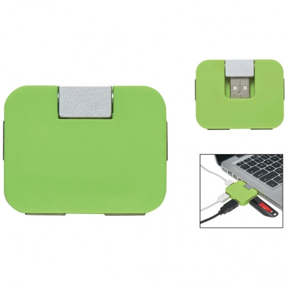 Lime Green Full Color 4-Port Promotional USB Hubs