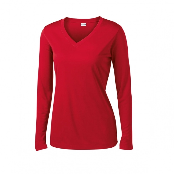 True Red Sport-Tek PosiCharge Long Sleeve Competitor V-Neck Logo Shirt