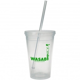 Clear Flexible Double Wall Promotional Tumbler with Straw - 16 oz.