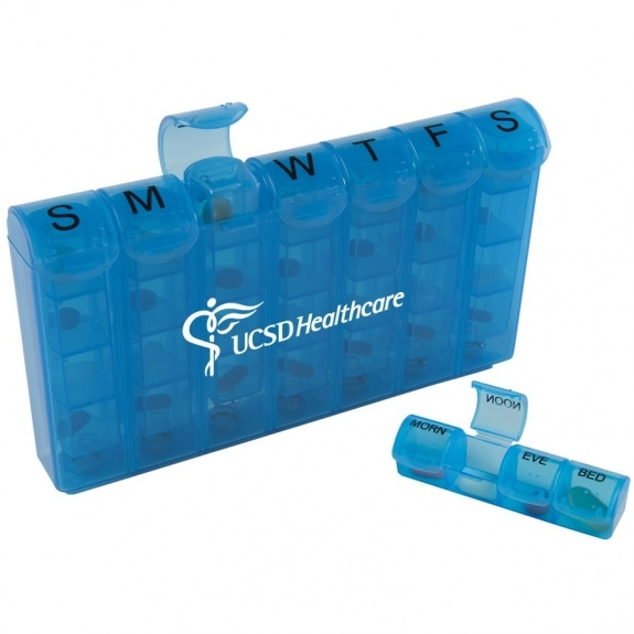 Blue 28 Compartment Sliding Promotional Pill Box