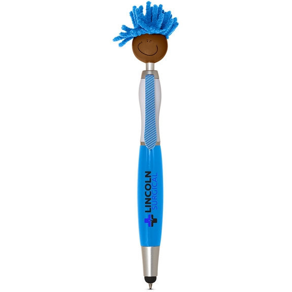 Electric blue MopTopper Custom Stylus Pen w/ Screen Cleaner - African Ameri