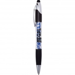 Blue Crystal Light-Up Stylus Custom Pens w/ Ribbed Rubber Grip