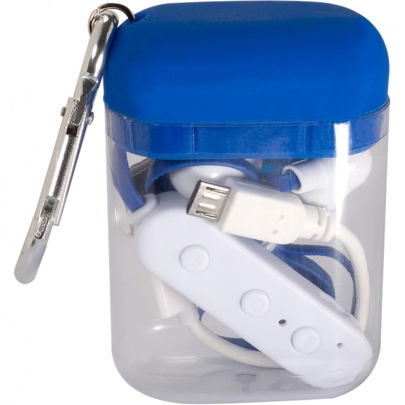 Blue Rechargeable Bluetooth Custom Ear Buds w/ Carabiner Case
