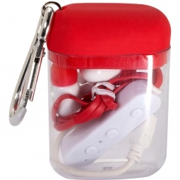 Red Rechargeable Bluetooth Custom Ear Buds w/ Carabiner Case