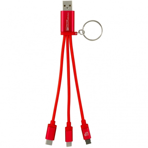Red - Metallic Braided 3-in-1 Custom Charging Cable Keychain