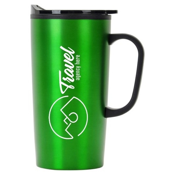 Green Plastic Lined Promotional Travel Mug w/ Handle - 20 oz.