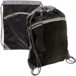 Black Zip Pouch Custom Drawstring Backpack - 14"w x 18.5"h