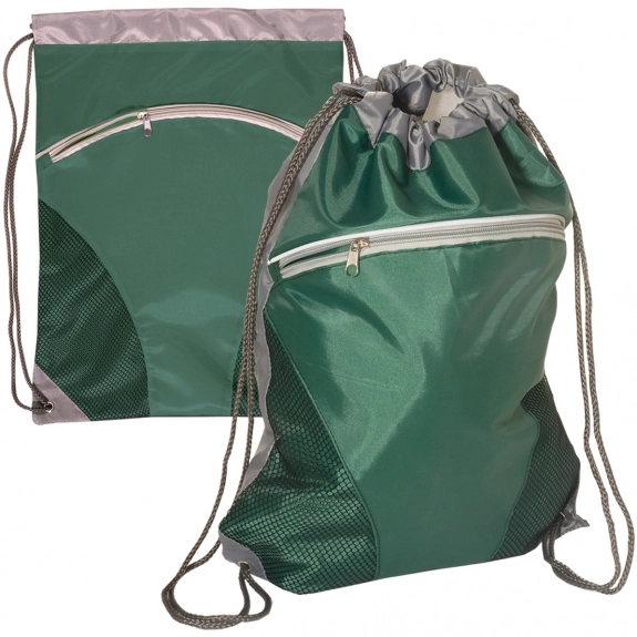 Green Zip Pouch Custom Drawstring Backpack - 14"w x 18.5"h