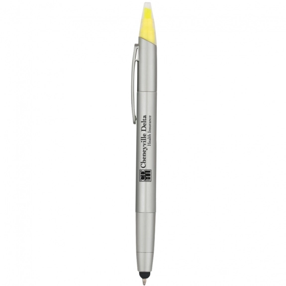 Silver - 3-in-1 Promotional Pen w/ Highlighter and Stylus