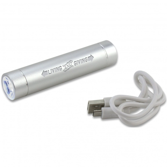 Silver Power Bank Custom Charger w/Flashlight