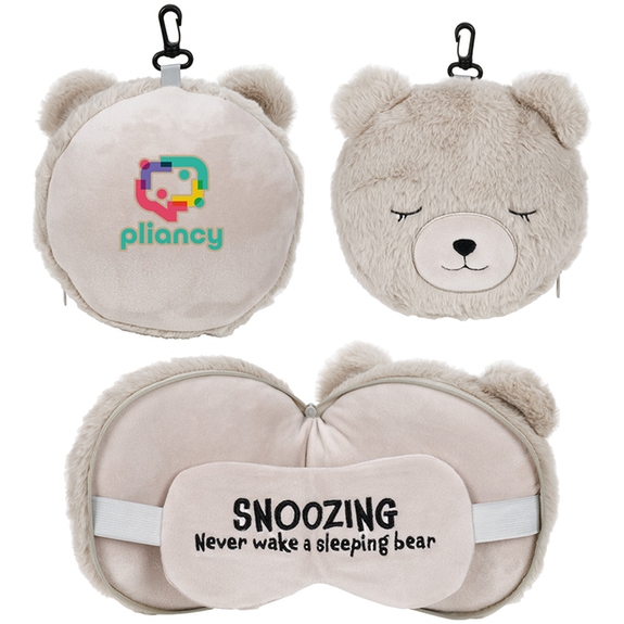 Light Brown - Comfort Pals&#153; Bear Custom Logo 2-in-1 Pillow Sleep Mask