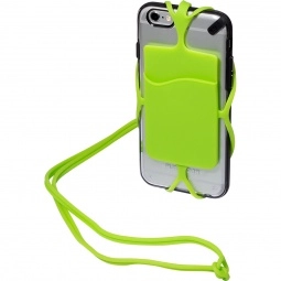 Lime Green Strappy Silicone Promotional Cell Phone Wallet w/ Lanyard
