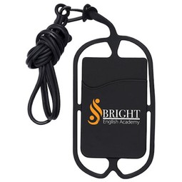 Strappy Silicone Promotional Cell Phone Wallet w/ Lanyard