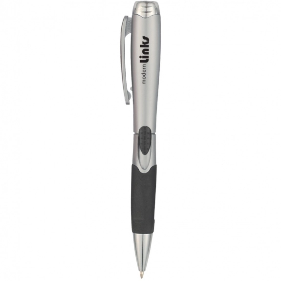Silver - Contour Custom Pen w/ LED Light & Rubber Grip