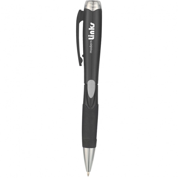 Black Contour Custom Pen w/ LED Light & Rubber Grip