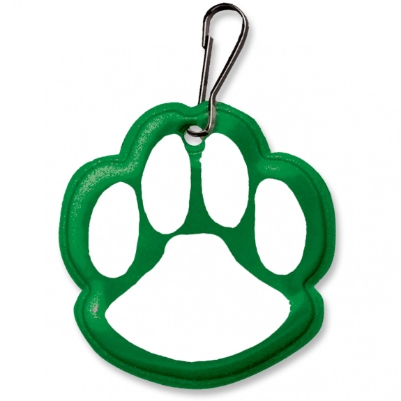 Green Reflective Promotional Zipper Pull - Paw Print