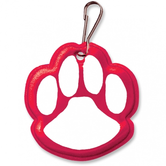 Red Reflective Promotional Zipper Pull - Paw Print