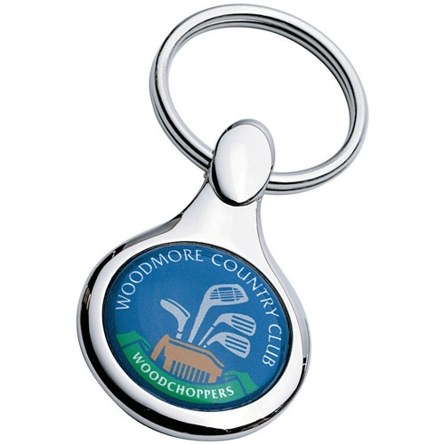 Silver Full Color Dome Chrome Round Promotional Key Holder