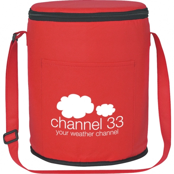 Red Non-Woven Round Logo Cooler Bag - 11"h x 9"dia.