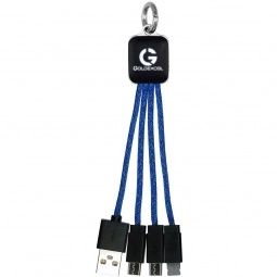 Blue - Heather Braided 3-in-1 Light Up Custom Charging Cable Keychain