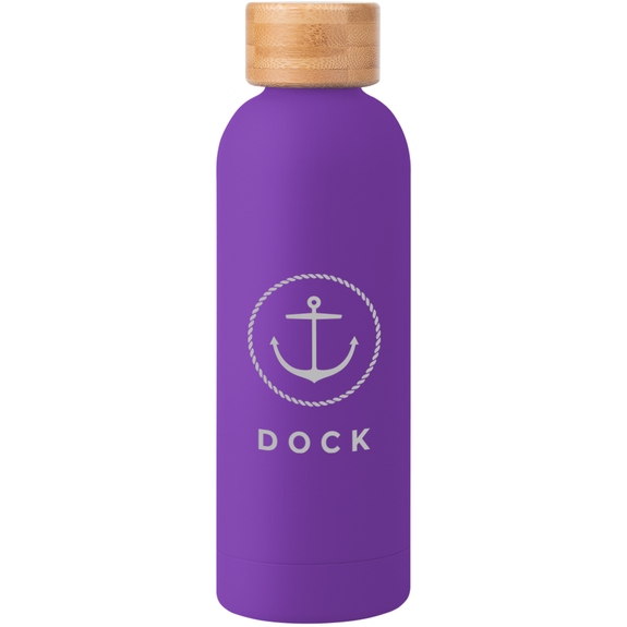 Purple - Soft Touch Insulated Logo Water Bottle w/ Bamboo Lid - 17 oz.