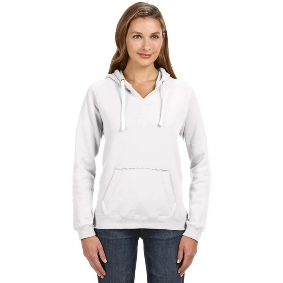 White J-America Brushed V-Neck Hooded Fleece Custom Sweatshirt - Women's