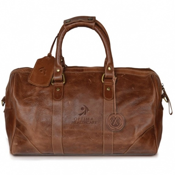 Brown Executive Leather Customized Duffel Bags - 17"w x 10"h x 10"d