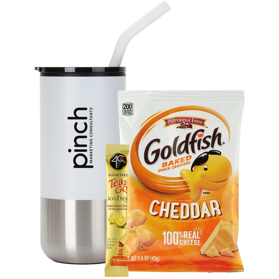 White - Custom Tumbler w/ Straw Combo - Goldfish & Iced Tea Mix