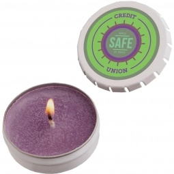 Purple Full Color Promotional Soy Candle in Snap Top Tin