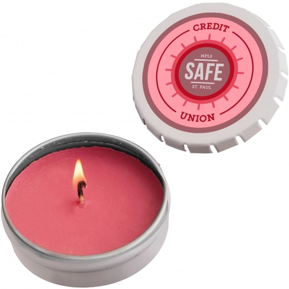 Red Full Color Promotional Soy Candle in Snap Top Tin