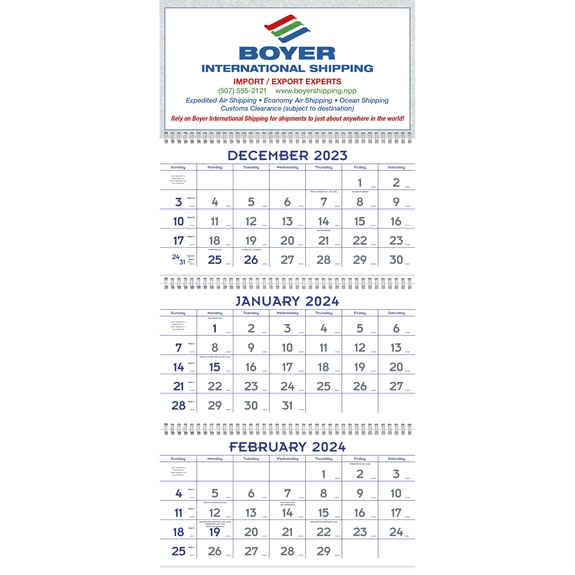 Blue & Grey - Three Month Display Custom Commercial Calendar