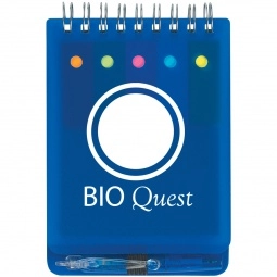 Blue Promotional Jotter w/ Sticky Notes, Flags & Pen - 3.5"w x 5.25"h 