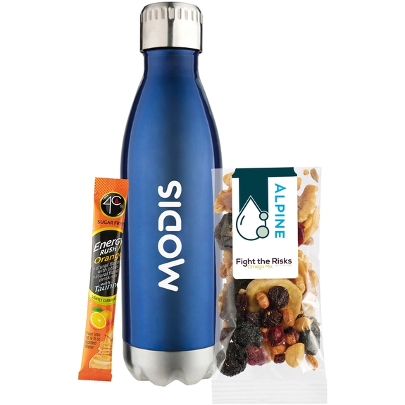 Blue - Custom Water Bottle Combo - Snack Mix & Energy Drink