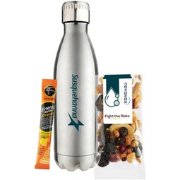 Silver - Custom Water Bottle Combo - Snack Mix & Energy Drink