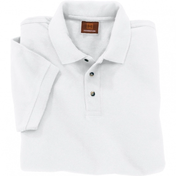 Men's White Harriton Ringspun Pique Short-Sleeve Custom Polo Shirt