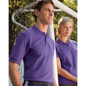 Men's Team Purple Harriton Ringspun PiqueShort-Sleeve CustomPoloShirt Model