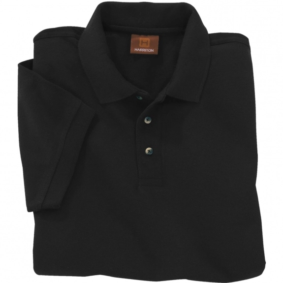 Men's Black Harriton Ringspun Pique Short-Sleeve Custom Polo Shirt