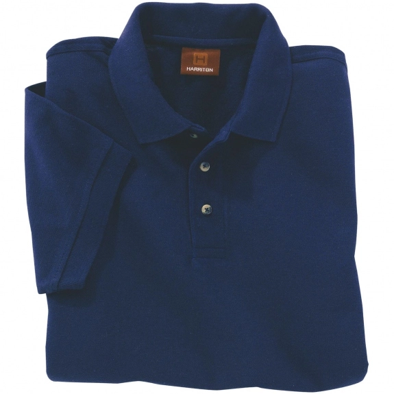 Men's Navy Harriton Ringspun Pique Short-Sleeve Custom Polo Shirt