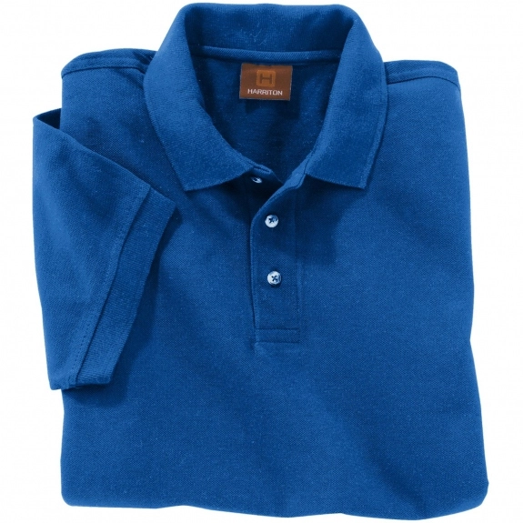 Men's True Royal Harriton Ringspun Pique Short-Sleeve Custom Polo Shirt