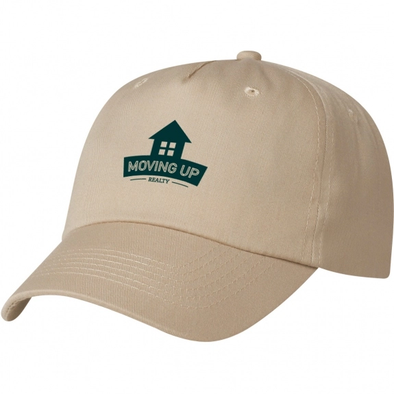 Khaki Screen Printed 5 Panel Structured Promotional Cap