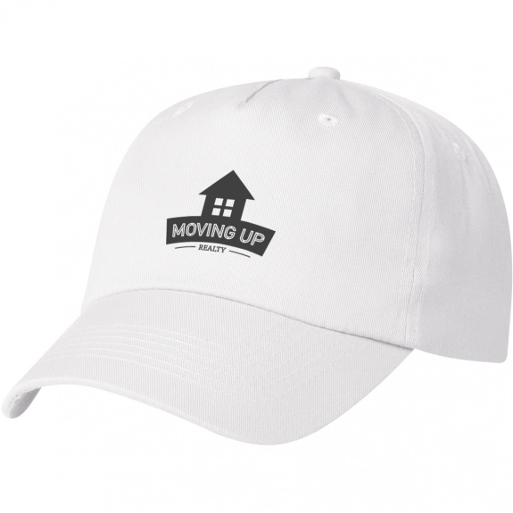 White Screen Printed 5 Panel Structured Promotional Cap