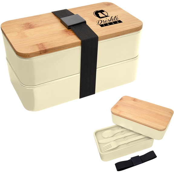 Natural Stackable Promotional Bento Box w/ Utensils
