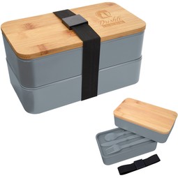 Stackable Promotional Bento Box w/ Utensils