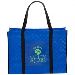 Blue Quilted Non-Woven Custom Tote Bags - 18.13"w x 13.5"h x 6.25"d