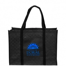 Black Quilted Non-Woven Custom Tote Bags - 18.13"w x 13.5"h x 6.25"d