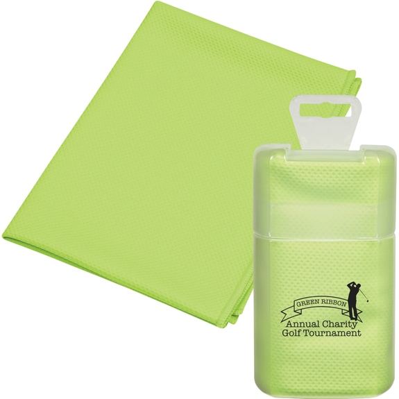 Green - Promotional Cooling Towel w/ Custom Plastic Case