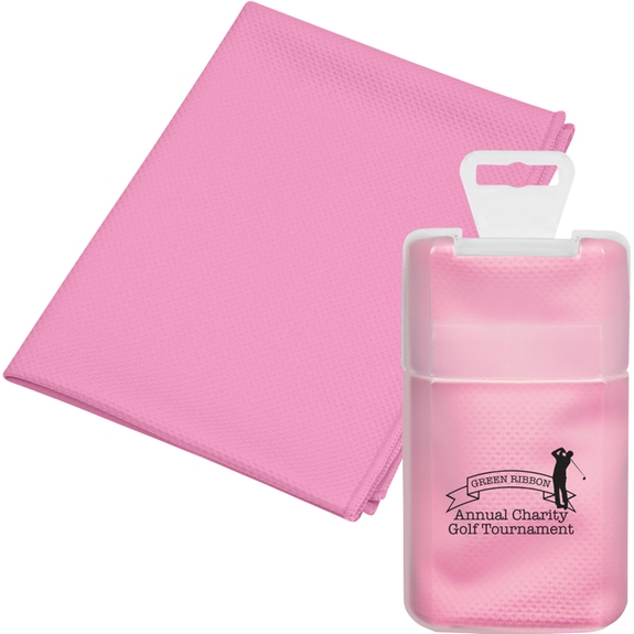 Pink - Promotional Cooling Towel w/ Custom Plastic Case