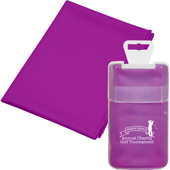 Purple - Promotional Cooling Towel w/ Custom Plastic Case