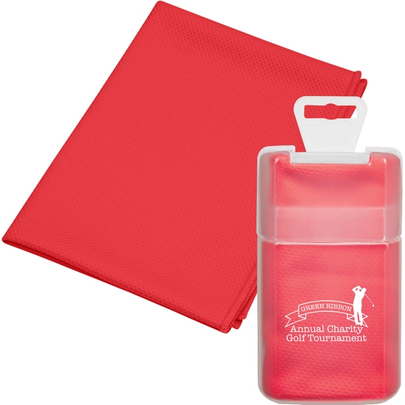 Red - Promotional Cooling Towel w/ Custom Plastic Case