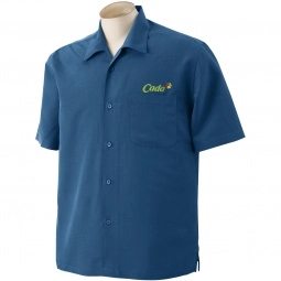 Pool Blue Harriton Barbados Textured Custom Camp Shirt - Men's
